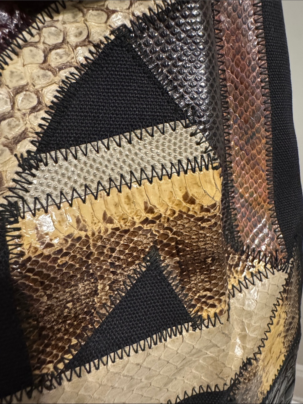 Vintage Bags By Varon Patchwork Exotic Leather Snakeskin Tote Shoulder Bag - Picture 4 of 12